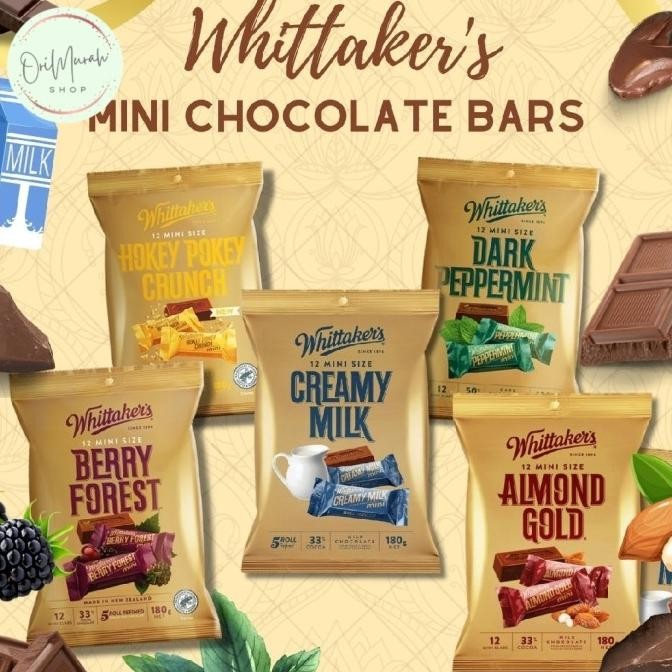 

coklat whittakers mini size slab almond gold berry forest creamy milk hokey pokey crunch dark peppermint chocolate import termurah