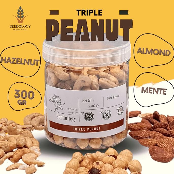 

triple peanut almond + mente + hazelnut (toples) 300gr - roasted nuts termurah