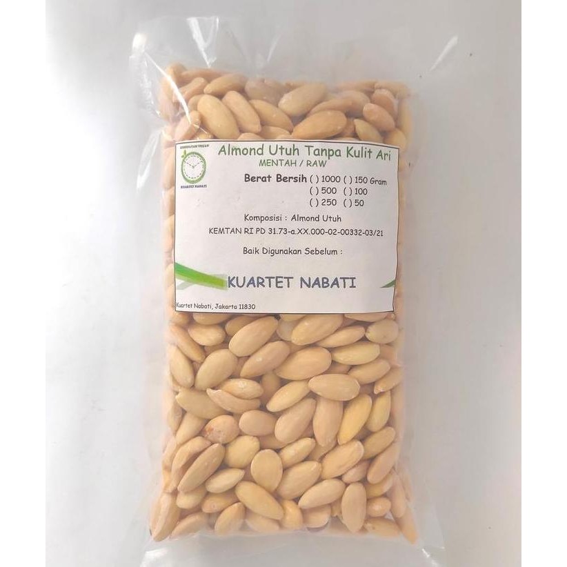 

500gr almond utuh mentah tanpa kulit ari/ raw almond whole skinless size besar 27-30 termurah