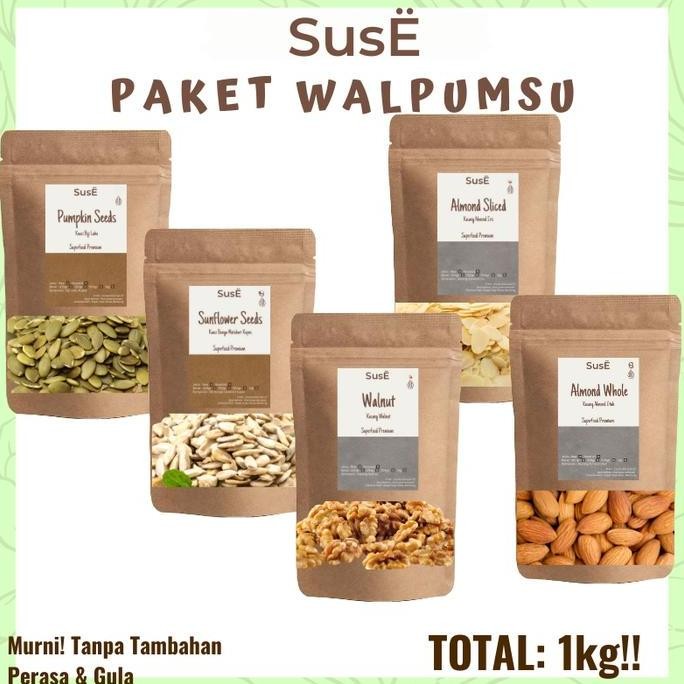 

suse walpumsu campuran kacang dan biji cemilan bebas gula mix kacang walnut almond biji matahari biji labu 1kg termurah