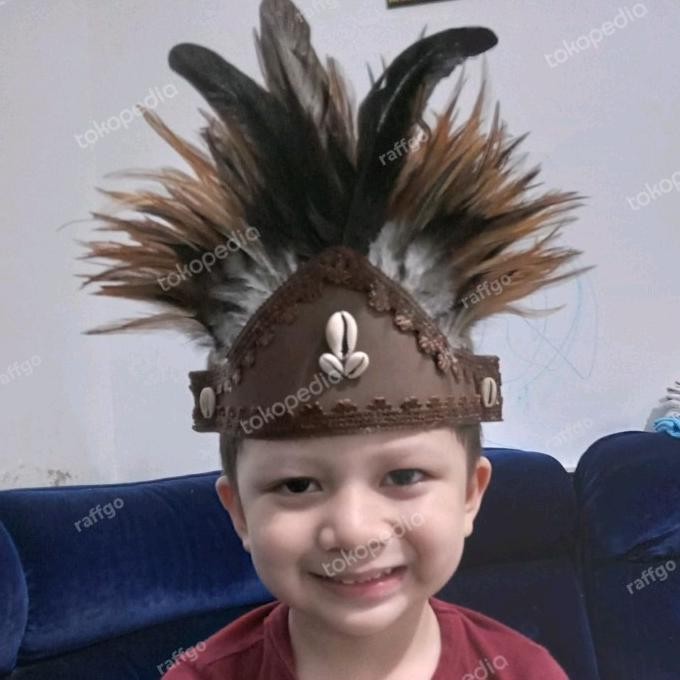sale topi adat papua / topi bulu ayam papua/ topi tari anak