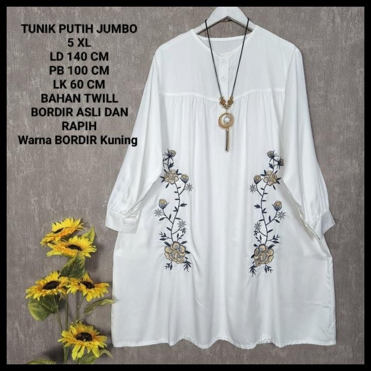Terbaru Tunik Putih Super Jumbo Ld 140 Cm Model Bordir Kekinian Best Seller