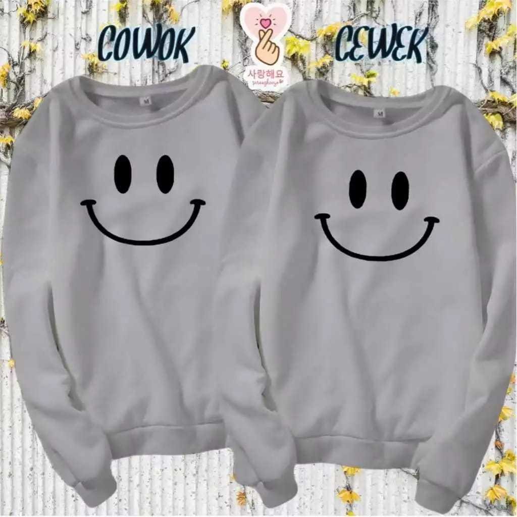 Baju Couple Pasangan Pacar Smile Lengan Panjang / Sweater Kapelan Pria Wanita Model