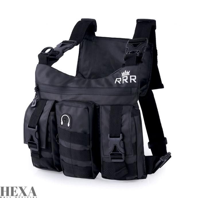 TAS PRIA COWOK ROMPI DADA TACTICAL CHEST BAG WATERPROOF ANTI AIR HITAM