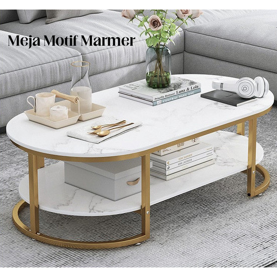 TERBARU Meja Tamu marble gold meja coffee table meja oval marble gold minimalis Untuk Ruang