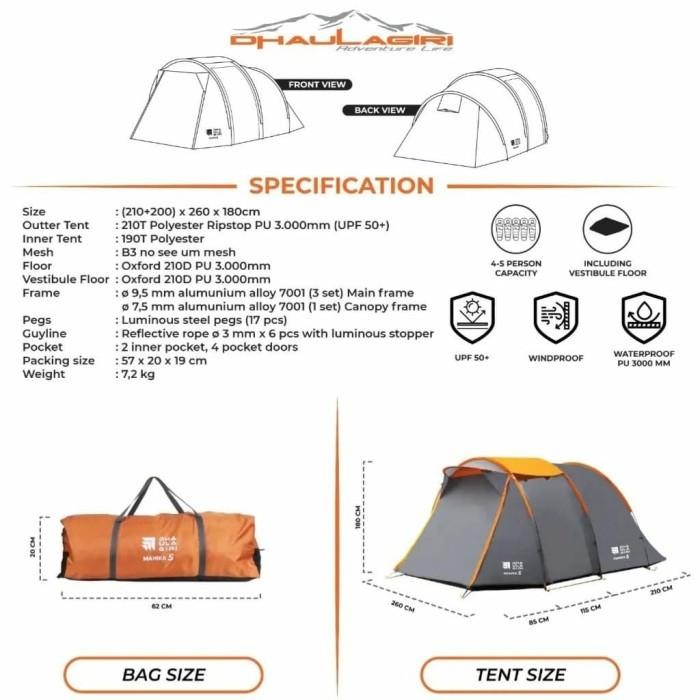 TENDA DHAULAGIRI MAHIKA 5 ORIGINAL TENDA KAPASITAS 5 6 ORANG CAMPING