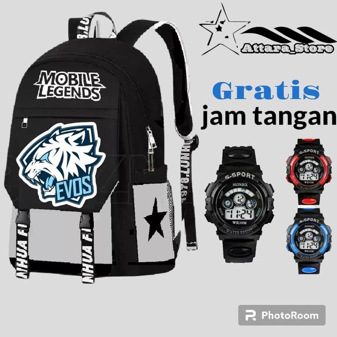 TAS RANSEL ANAK LAKI LAKI TK SD EVOS MOBILE LEGEND GRATIS JAM TANGAN