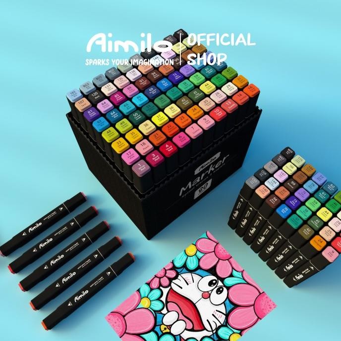 

[READY] Aimilo Spidol Warna Warni 1 Set Sketch Marker 2 Tip Touch Marker 48/60/80 Warna Termurah