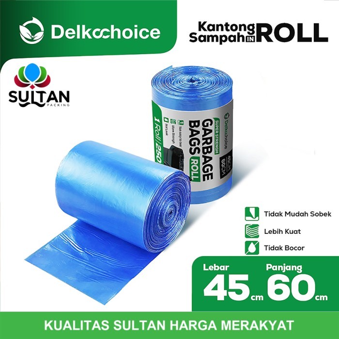 Kantong Plastik Sampah Trash Bag Roll Biru Jumbo Delkochoice 45x60cm