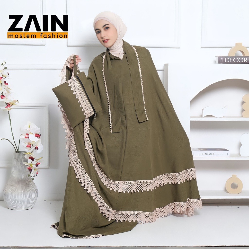 Mukena Atasan Bawahan 1 Stel Traveling Polos Onset Cewek Rokoh Mukennah Resleting One Set 1Stel Muke