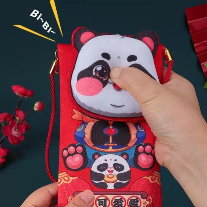 

3D Angpao imlek dompet kain BUNYI BIP BIP tali panjang Barongsai