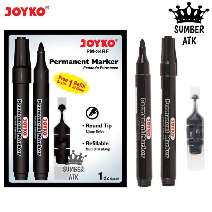 

Permanent Marker Spidol Permanen Joyko PM-34RF Refillable 1 Box 12 Pcs Termurah