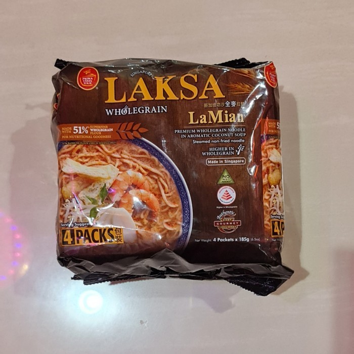 

Mie Prima Taste Singapore Laksa Lamian La Mian Wholegrain 4 x 185 Gram
