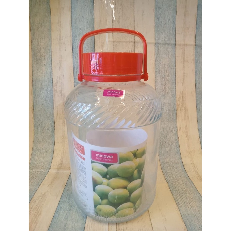Minowa Toples Kaca 15 Liter Kedap Udara Tutup Merah Cakep