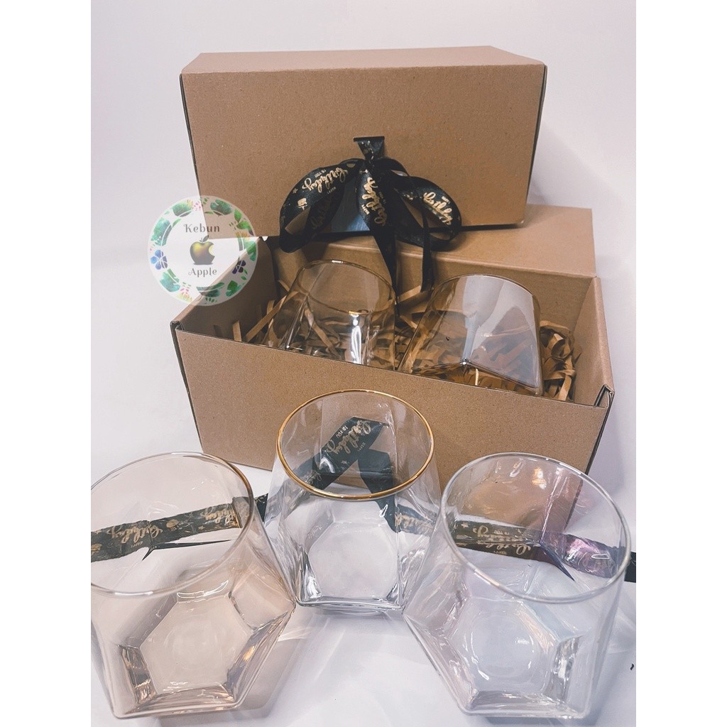 Set Gift Hampers Lebaran Gelas Kaca Diamond Crystal Gelas Kopi Teh Super Mewah hampers Lebaran