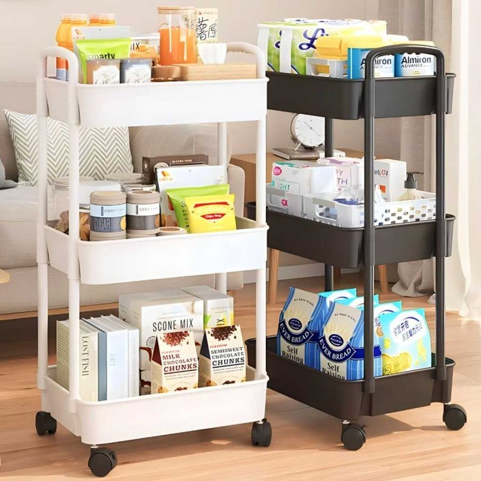 Rak Dapur Rak Susun Plastik Trolley Hana Rak Dorong Roda Halu Rack