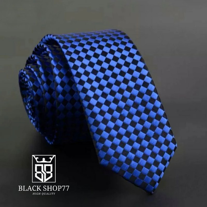 Dasi Panjang Motif Kotak Warna Biru Elektrik Grosir