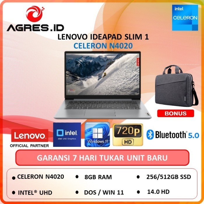 Lenovo Ideapad Slim 1 Intel N4020 Ram 8Gb 256Gb W11 14"
