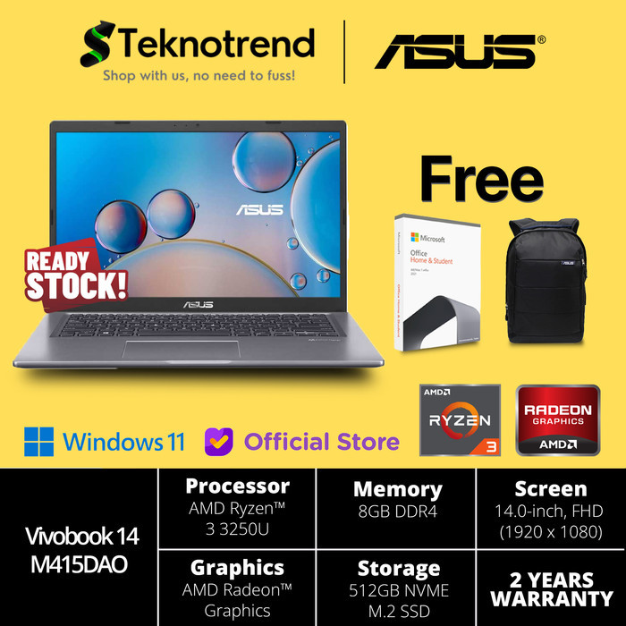 Laptop Murah Asus M415Dao Ryzen 3 3250 8Gb 512Gb 14"Fhd W10+Ohs