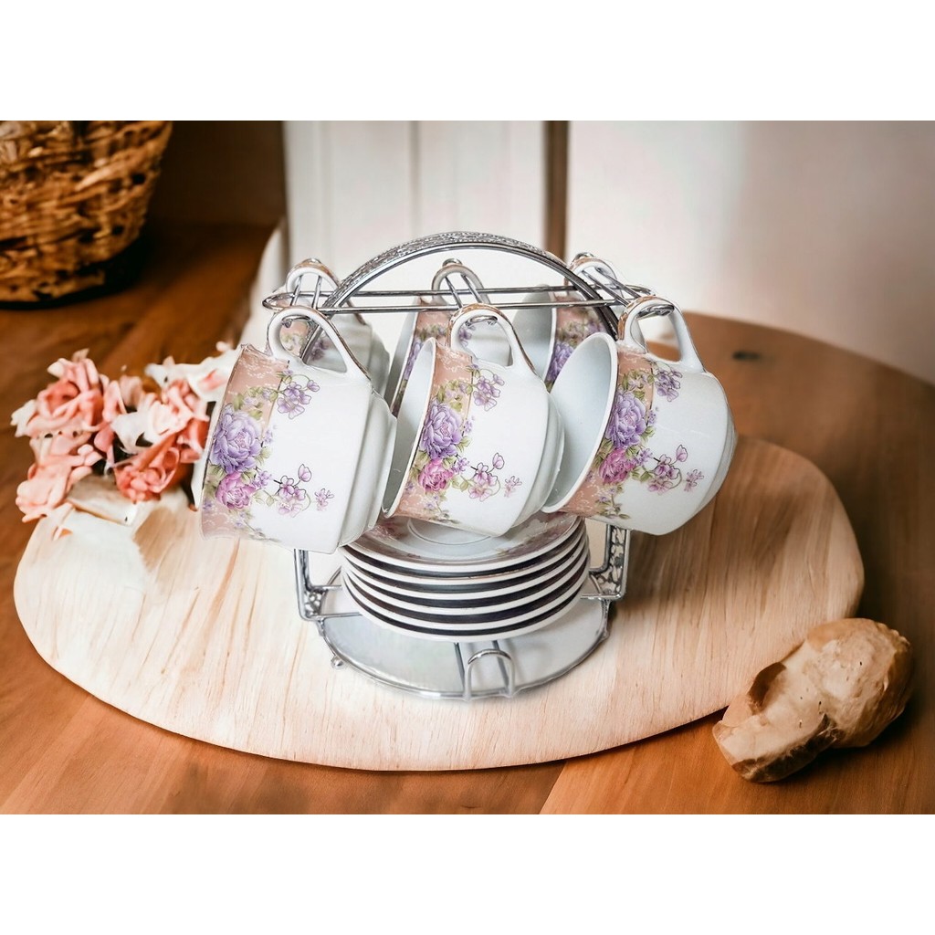 Vicenza Cangkir & Lepek dengan Rak 13 Buah - tea set b671