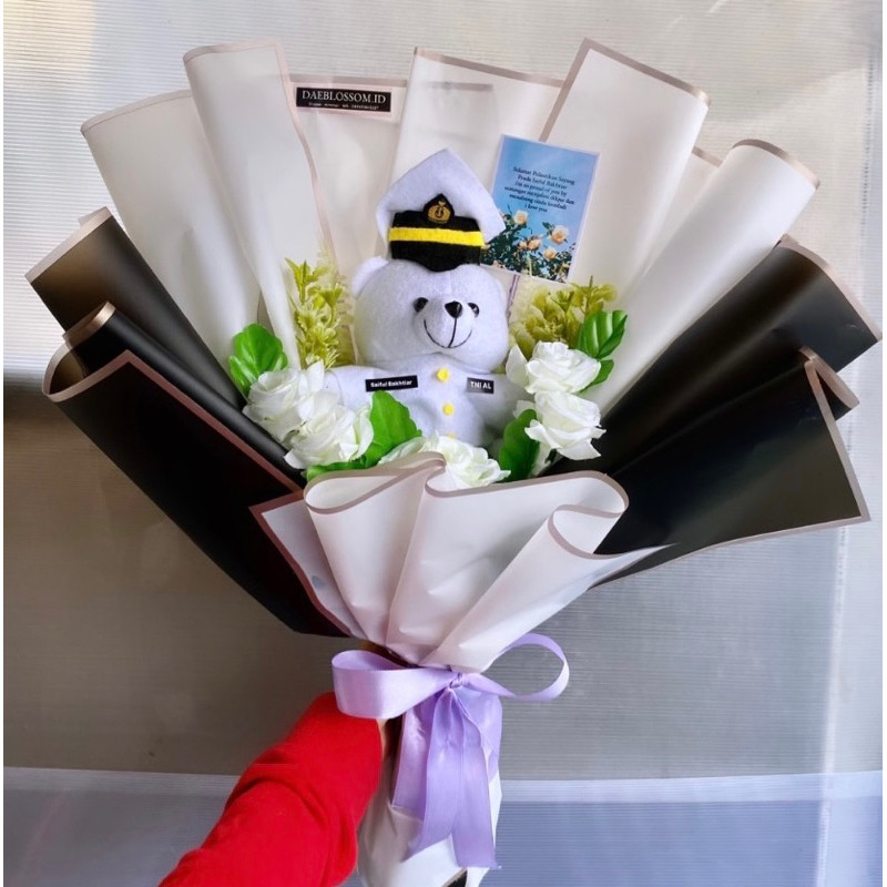 BUKET BUNGA BONEKA TNI TNI AL BUCKET FLOWERS BOUQUET CUSTOM BONEKA