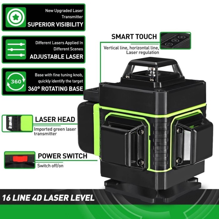 Laser Level 16 Line 4D Taffware Laser Level Pengukur Dimensi + Remote