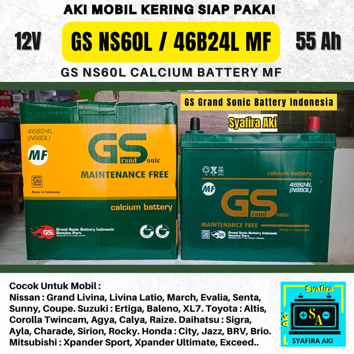 Aki Mobil Ns60L / 4624L Gs Aki Kering 12 Volt 45 Ampere