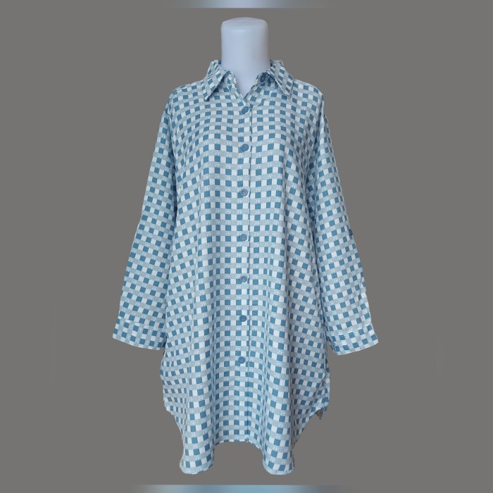 Clachella Baju Tunik Kemeja Jumbo Motif Kotak Atasan Wanita T92C2021 {TerlarisBest Seller}