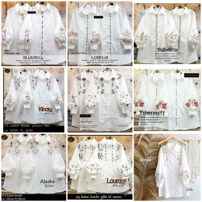 Bluebell Lobelia Tunik Kemeja Putih Jumbo Ld 120Cm Bordir Cantik {TerlarisBest Seller}