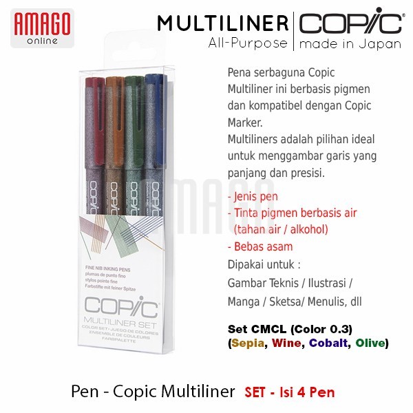 

COPIC MULTILINER - SEPIA/WINE/COBALT/OLIVE - (4 COLORS/SET) - CMCL/SET