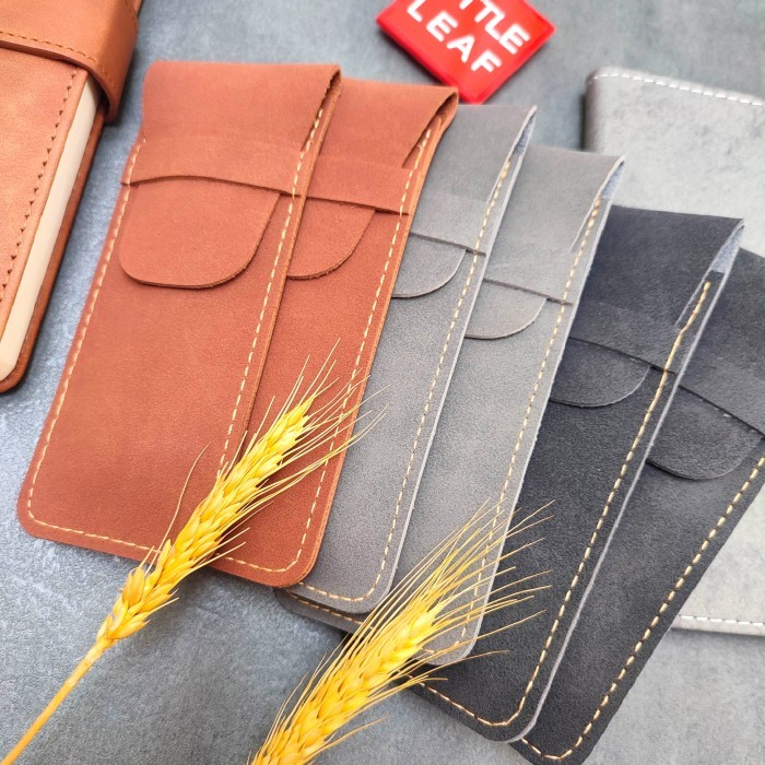 

Pen Pencil Case Tempat Pensil Pena Sarung Kulit Suede Leather Premium Little Leaf