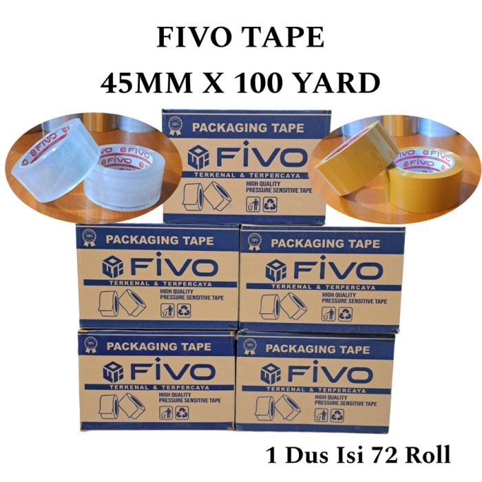 

Ready Stock Grosir Lakban - 45Mm X 100Yard - Fivo Tape - Premium Quality - 72Roll Packing Aman