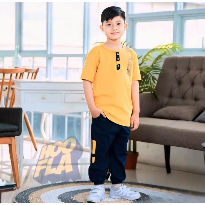 SET KOKO ANAK ASYRAF CELANA JOGER MOTIF BATIK BAJU KANCING KAOS MUSLIM PENDEK SETELAN