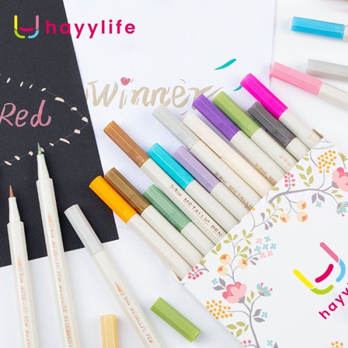 

PROMO! HAYYLIFE stabilo Metalik Brush Marker Pen - Pen Spidol Warna Pena Kuas