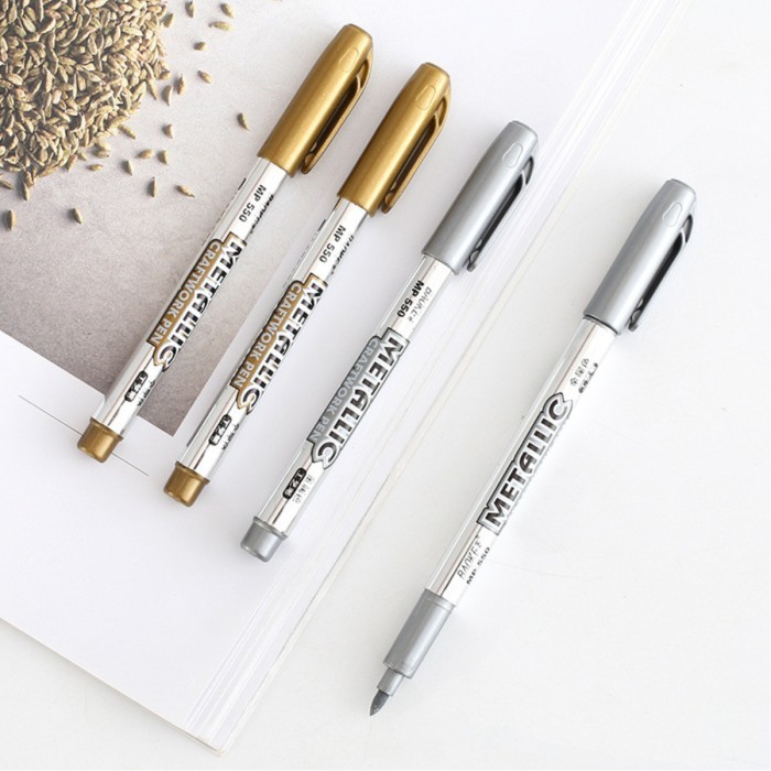 

HOT SALE! Pulpen Spidol Metalic / Craftwork Pen Paint Marker Gold & Silver S0258
