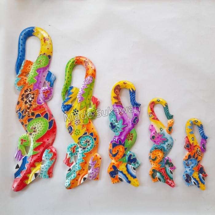 ```````] Hiasan dinding Gecko tokek cicak lukis warna abstrak Kerajinan kayu