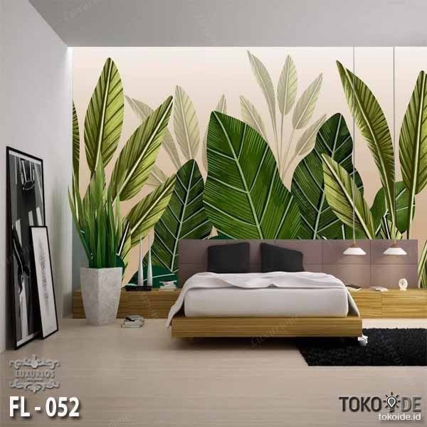 TERLARIS 3D Wallpaper Custom Wallpaper 3D Motif Flower Daun Monstera Wallpaper