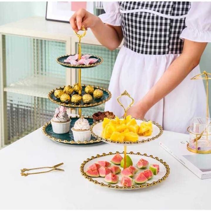 PREUM GOLD CAKE TIER / RAK SUSUN KUE ROTI 3 TINGKAT / PIRING KUE