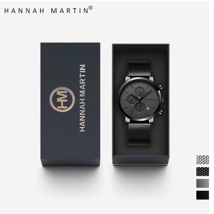 Hannah Martin Jam Tangan Pria 100% Original Tahan Air Cowok Kronograf Quartz Analog Laki 109W