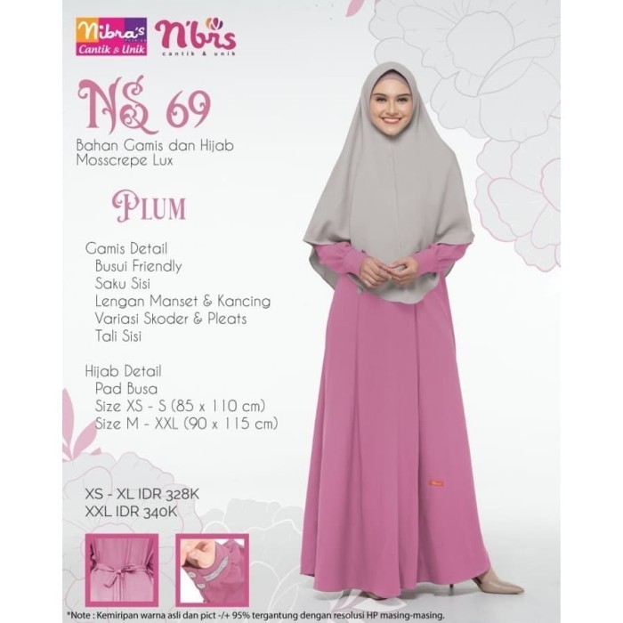 REDI STOK KAKAK SIAP KIRIM Baju + Hijab Syar'i NS 69 Plum & Biru Niagara Nibras Sarimbit Keluarga