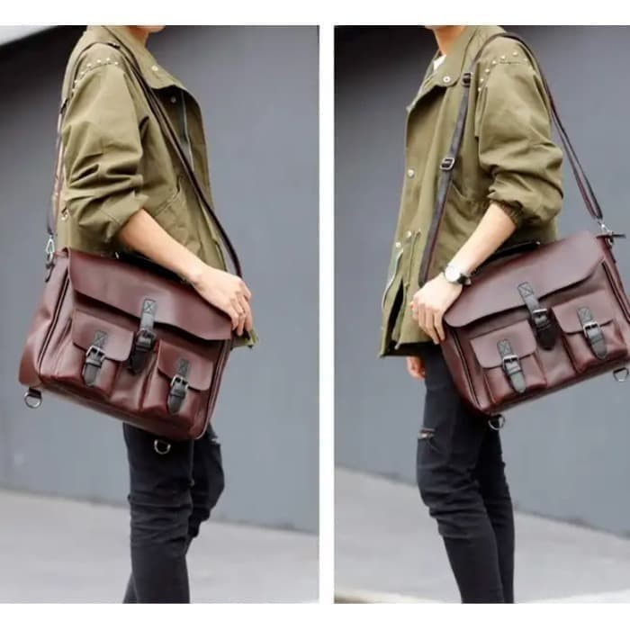 Tas Messenger Bag Kantor Kerja Pria Kulit Besar Cokelat
