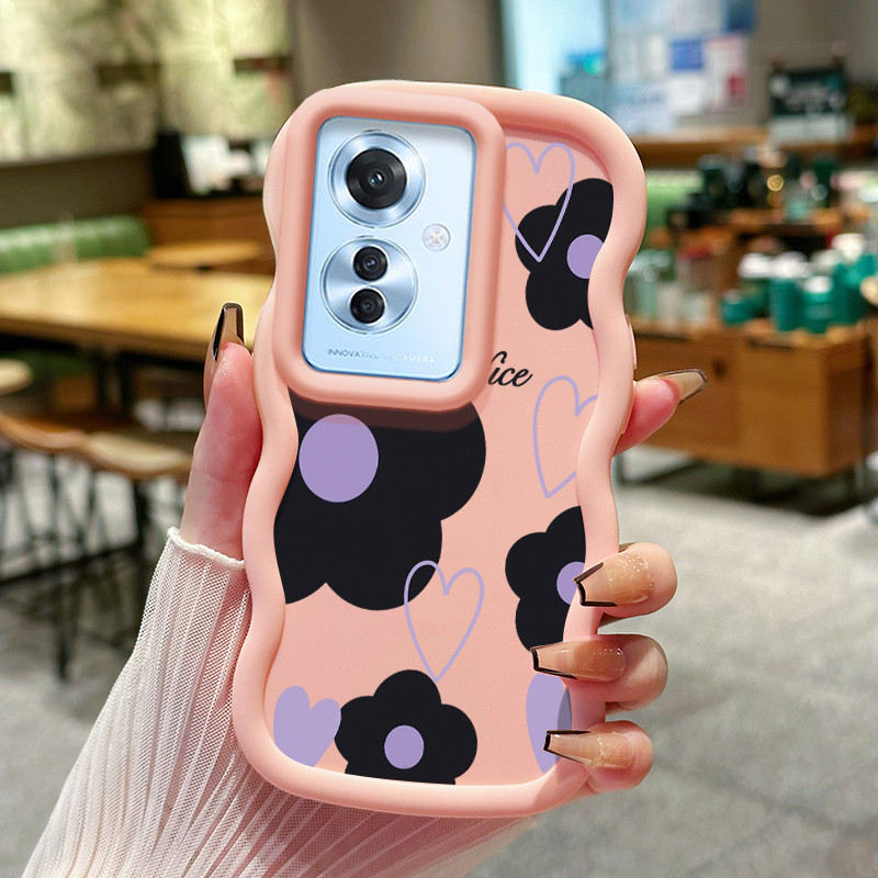 Casing Hp Untuk OPPO Reno 11F 5G Case Kasing pola Hati ungu lucu Cesing seri Warna Macaron Kesing Si