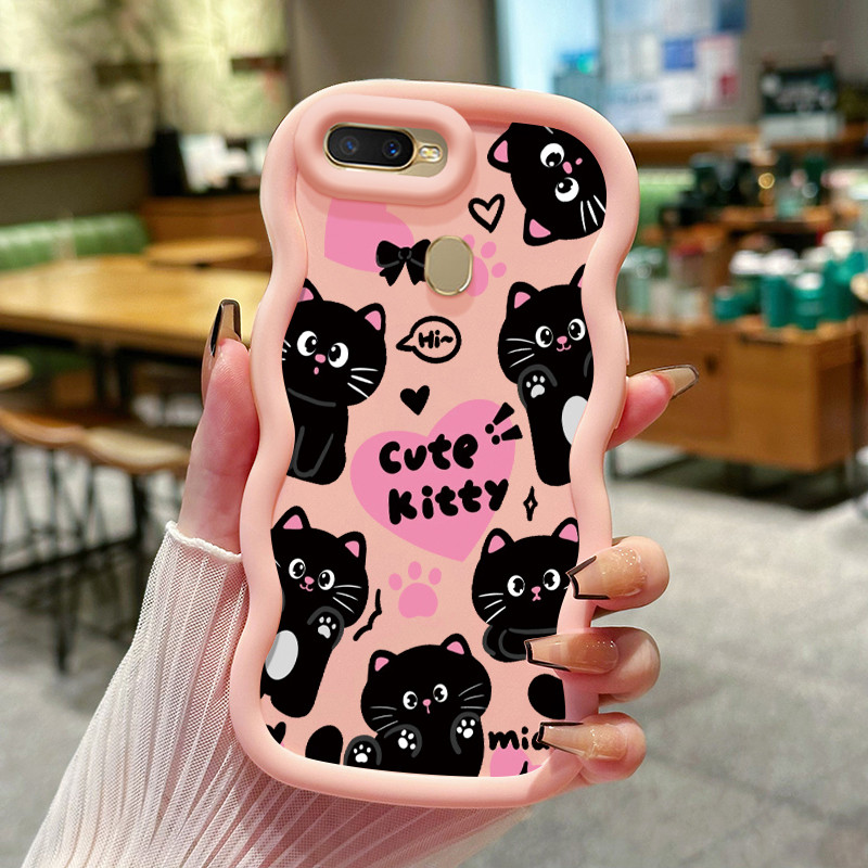 Casing Hp Untuk OPPO A7 A5s A12 A12s A11K A5 A3s A12E Realme C1 Case Kasing pola Kucing hitam lucu C
