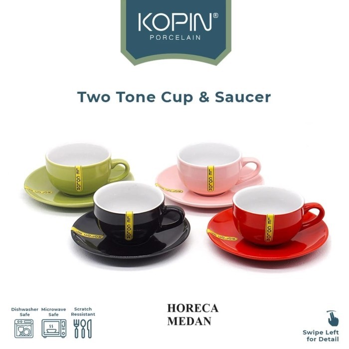 Cangkir piring keramik two tone / cangkir kopi latte 1set isi 6pc