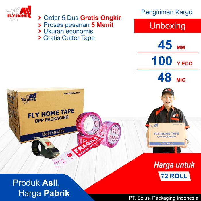 

Sale Fly Home Lakban Fragile Vidio Unboxing 100 Yard 1 Dus 36Pcs