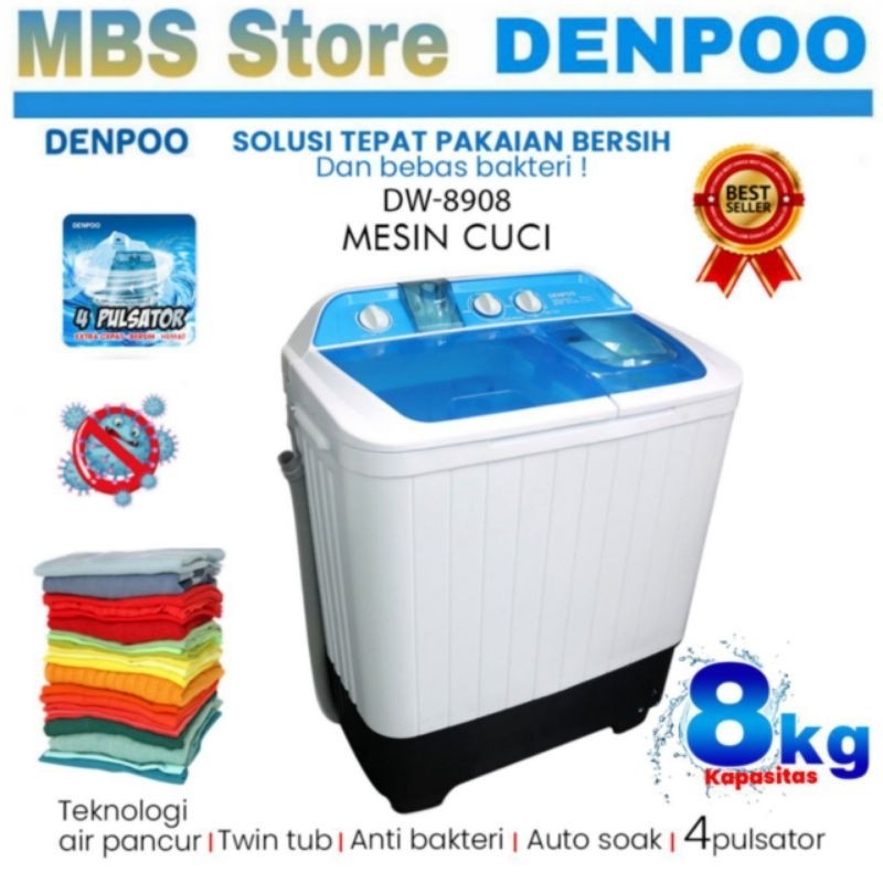 Mesin Cuci 2 Tabung DENPOO DW 8908 4 Pulsator