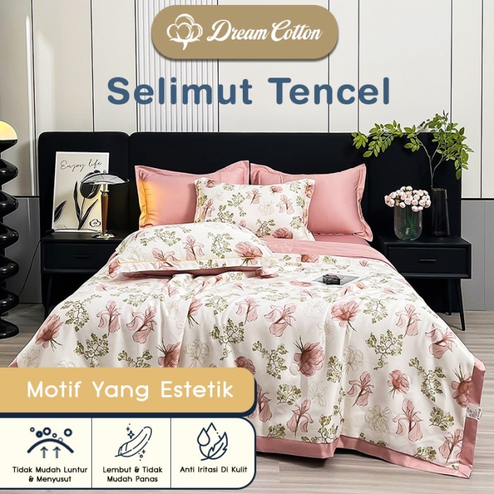Dreamcotton Selimut Tencel Premium Motif Bunga Aesthetic, Selimut Dewasa, Quilt Lembut & Mewah