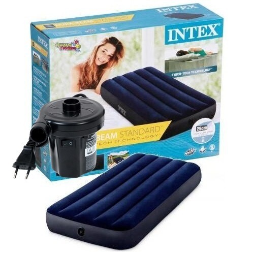 KASUR ANGIN INTEX DURABEAM BLUE SINGLE PLUS POMPA LISTRIK 64756