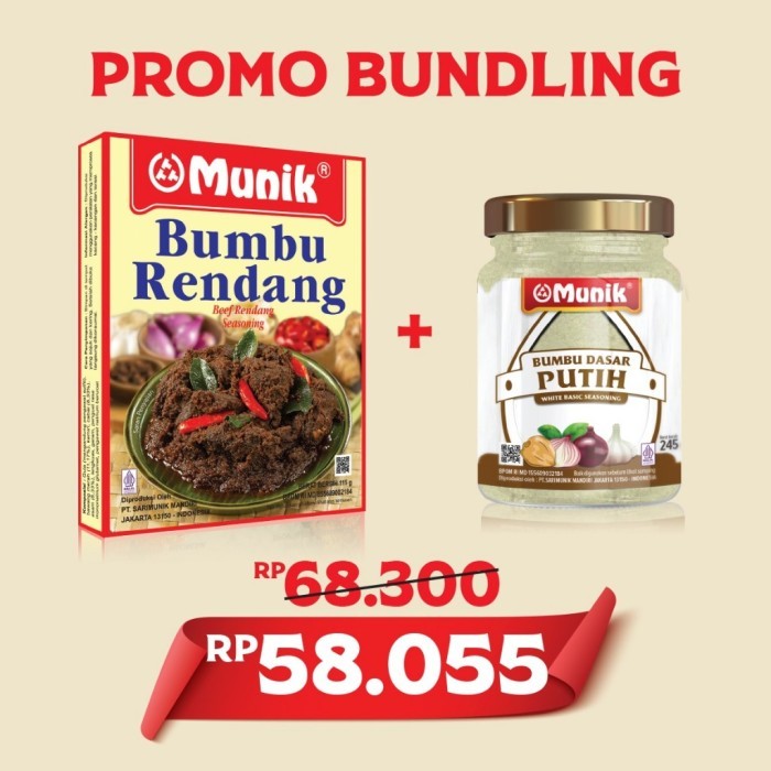 

TERLARIS PROMO BUNDLING BUMBU MUNIK RENDANG 115 GR + DASAR PUTIH BOTOL 245 GR MURAH!!! MURAH