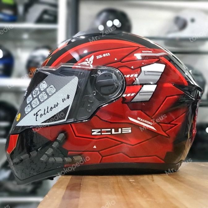 ZEUS ZS 811c BLACK AL54 RED HELM FULL FACE MOTIF ROBOT GUNDAM SNI